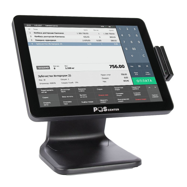 pos терминал-моноблок poscenter pos 101 pro (15", pcap, n100, ram 4gb, ssd m2 128gb, msr) без (4133)